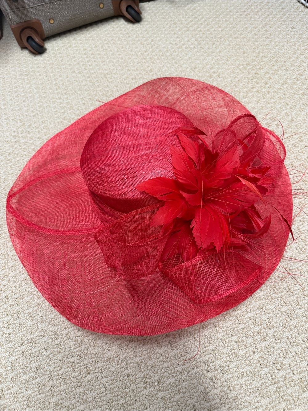 Elegant Red Women's Wide-Brim Sinamay Fascinator Hat